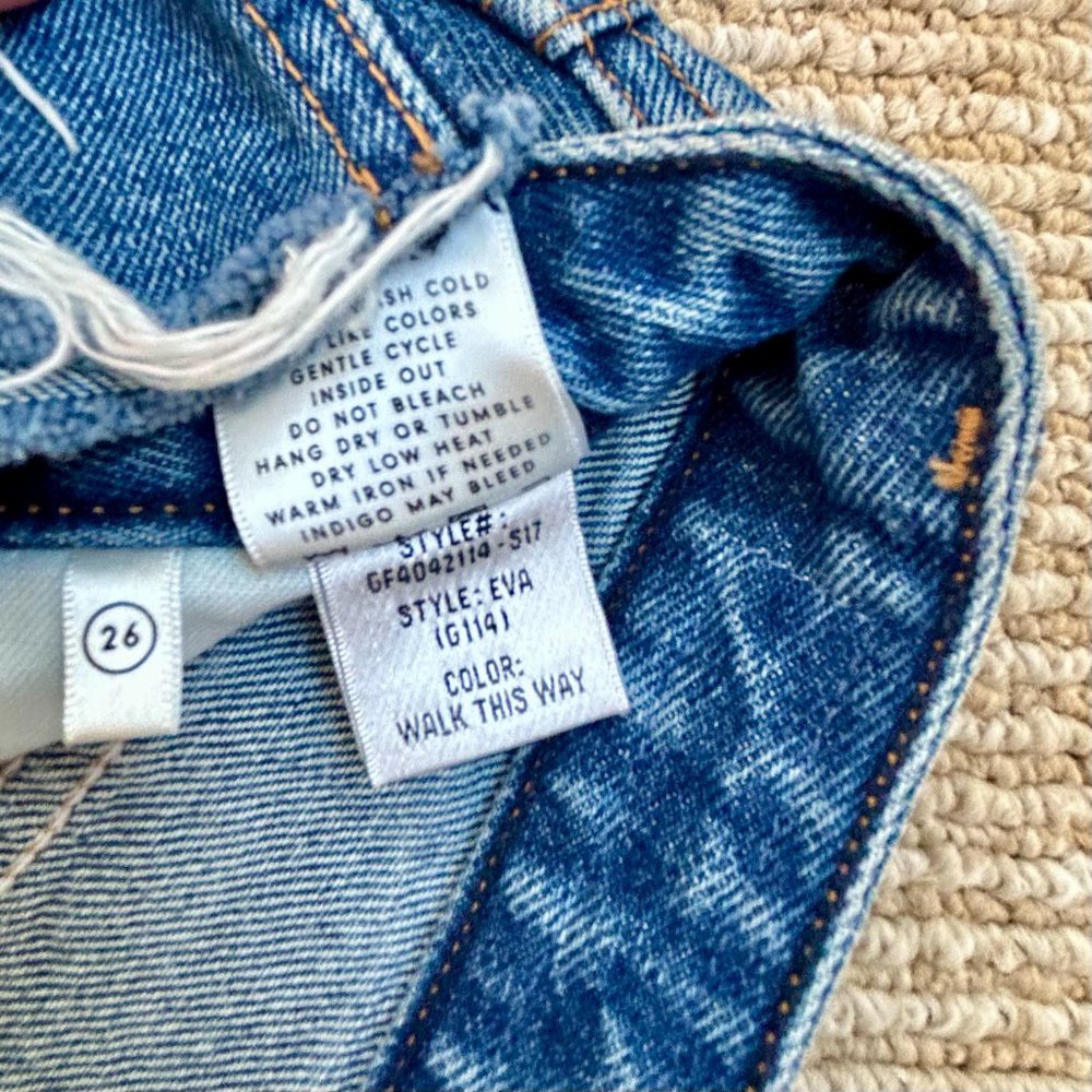 GRLFRND Eva Distressed Faded A-Frame High Waist Denim Mini Skirt REVOLVE Size 26 - Picture 15 of 16